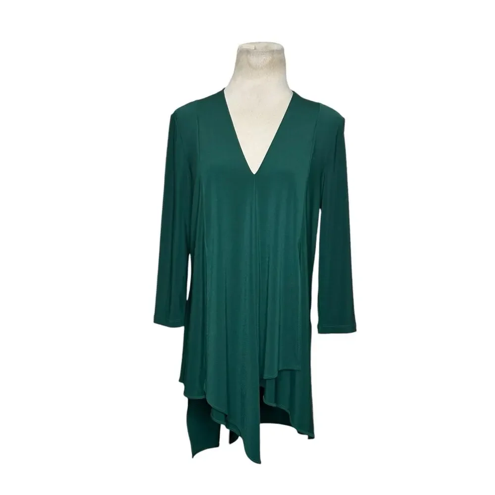 Joseph Ribkoff green 3/4 sleeves asymmetric tunic blouse size 8 - Picture 6 of 11